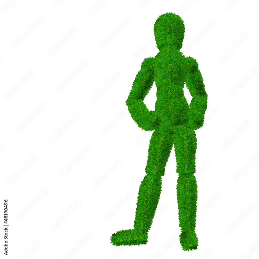 High resolution conceptual 3D human covered in green grass High resolution conceptual 3D human covered in green grass