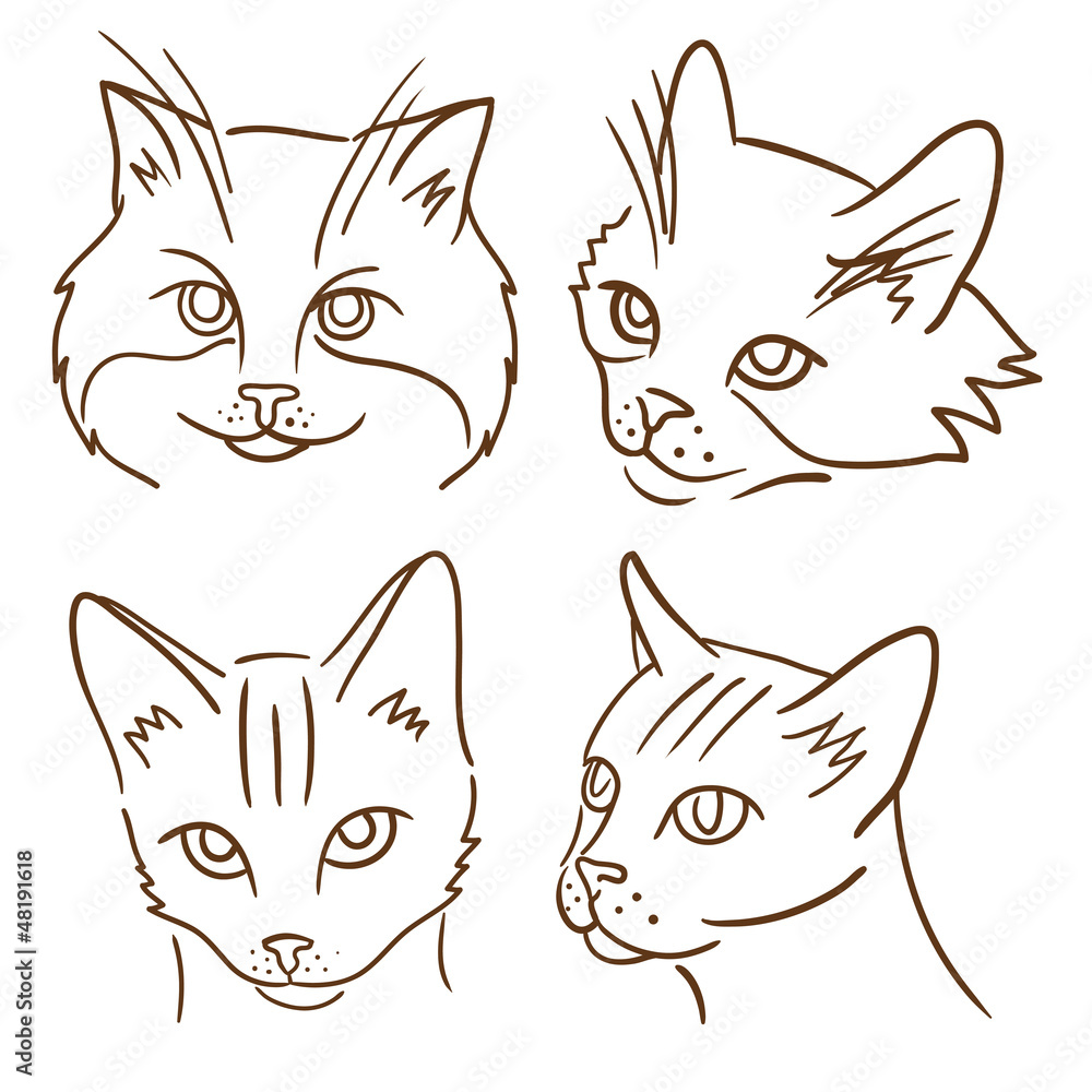 Obraz premium Set of four illustrations with cats