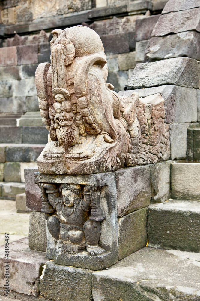 Stone statue in Candi Sambisari underground hindu temple , Java, Stone statue in Candi Sambisari underground hindu temple , Java,