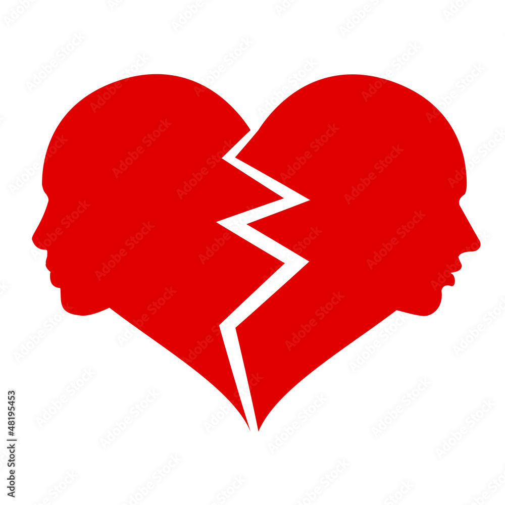 love – woman and man in the broken heart, vector