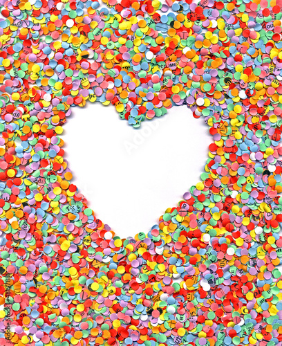 love, heart on rainbow confetti background, wedding, birthday holiday, carnival party, entertainment diversity