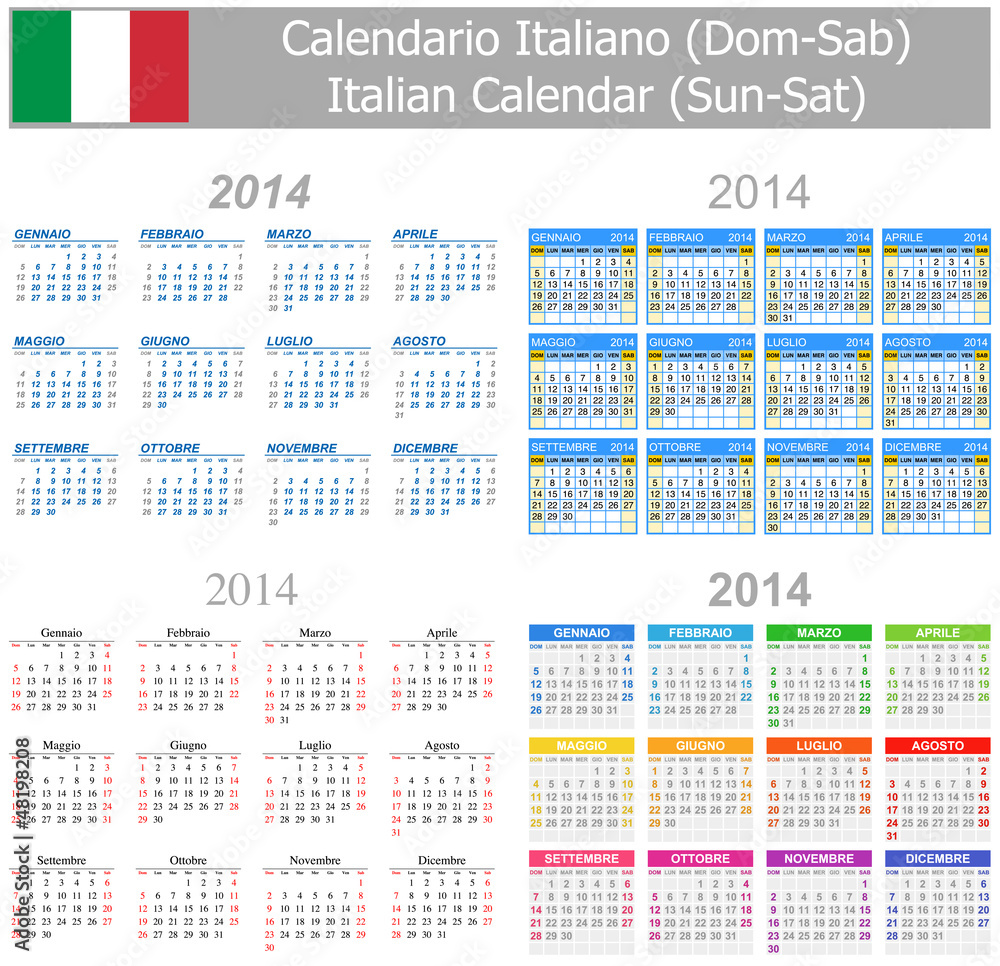2014 Italian Mix Calendar Sun-Sat 2014 Italian Mix Calendar Sun-Sat