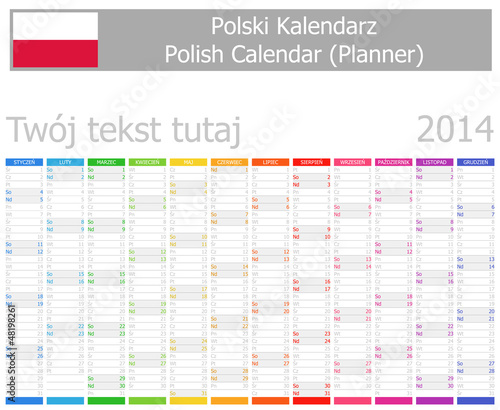 2014 Polish Planner Calendar with Vertical Months