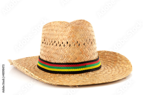 Straw hat with colorful ribbon
