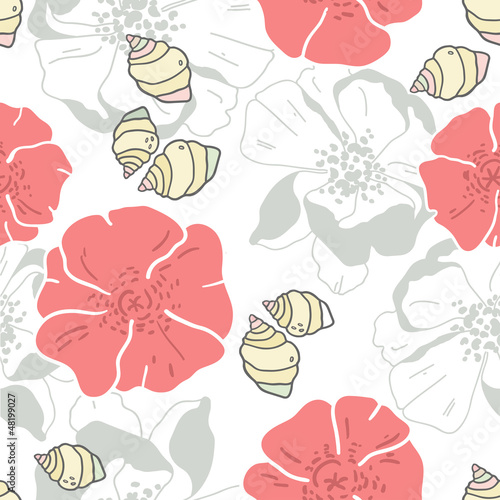 shells and flowers seamless patern background
