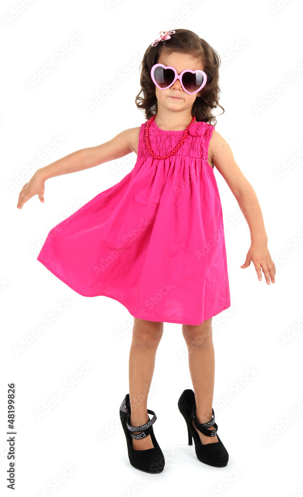 beautiful little girl with sunglasses isolated on white beautiful little girl with sunglasses isolated on white