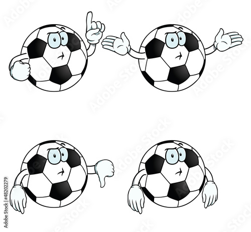Collection of thinking cartoon footballs with various gestures.