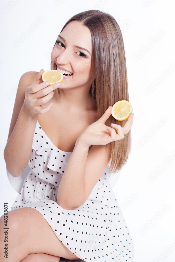 healthy beautiful woman with fresh lemon healthy beautiful woman with fresh lemon