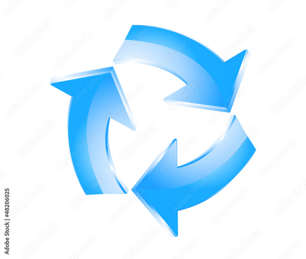 The blue arrows symbol recycle on a white background The blue arrows symbol recycle on a white background
