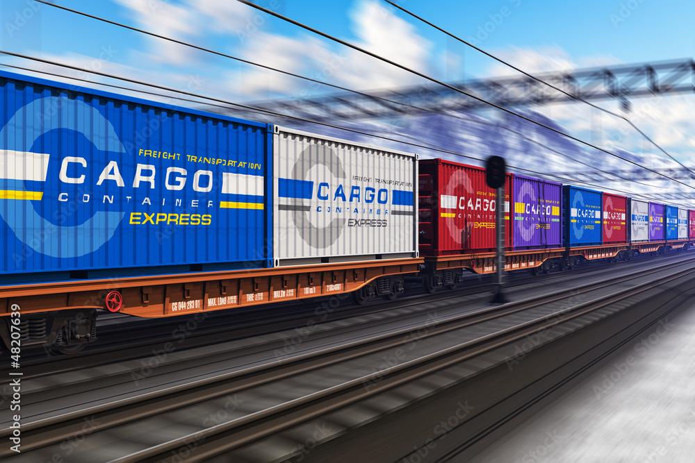 Fototapeta premium Freight train with cargo containers
