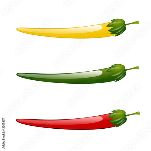 Hot chilli pepper red green yellow isolated