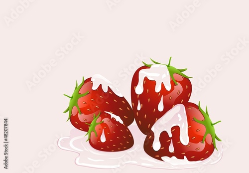 Ripe succulent strawberry cream poured