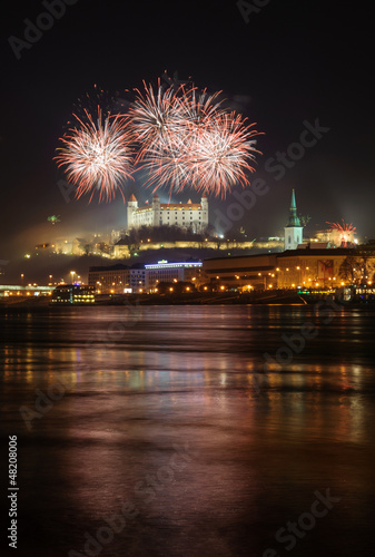 Canvas Print Fireworks over Bratislava