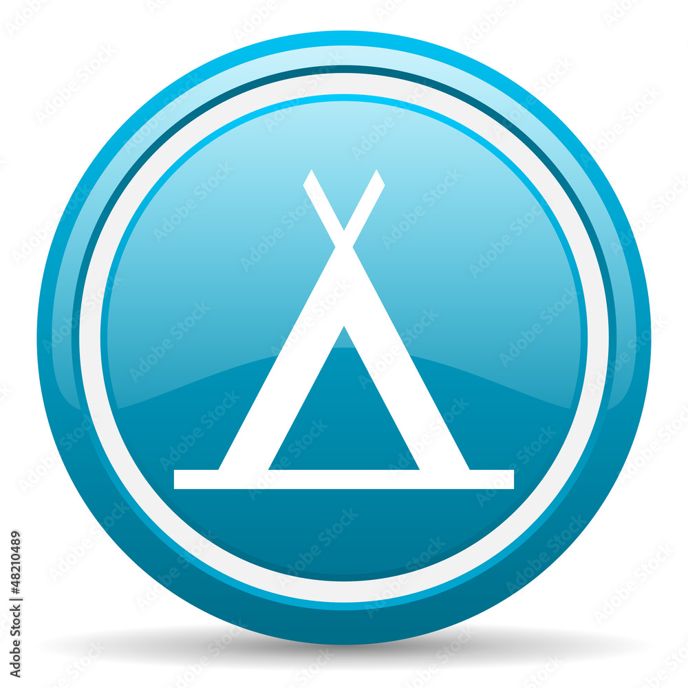 camping blue glossy icon on white background camping blue glossy icon on white background
