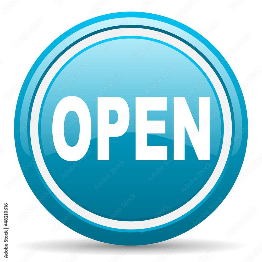 open blue glossy icon on white background open blue glossy icon on white background