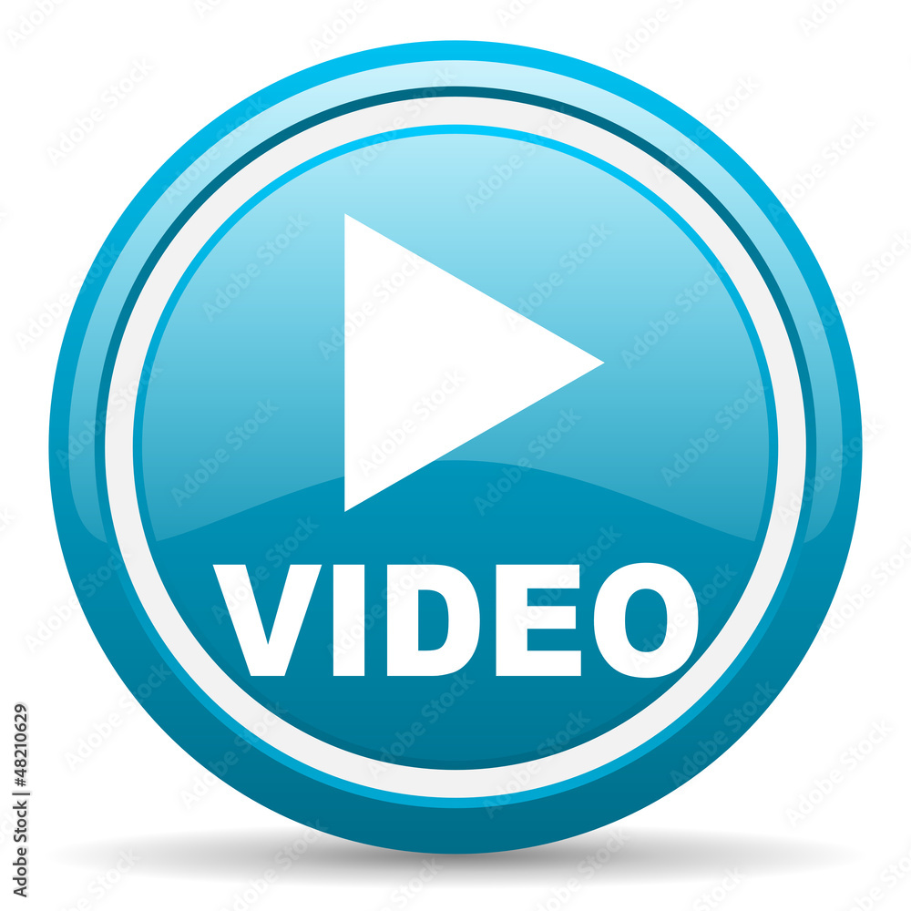 video blue glossy icon on white background video blue glossy icon on white background