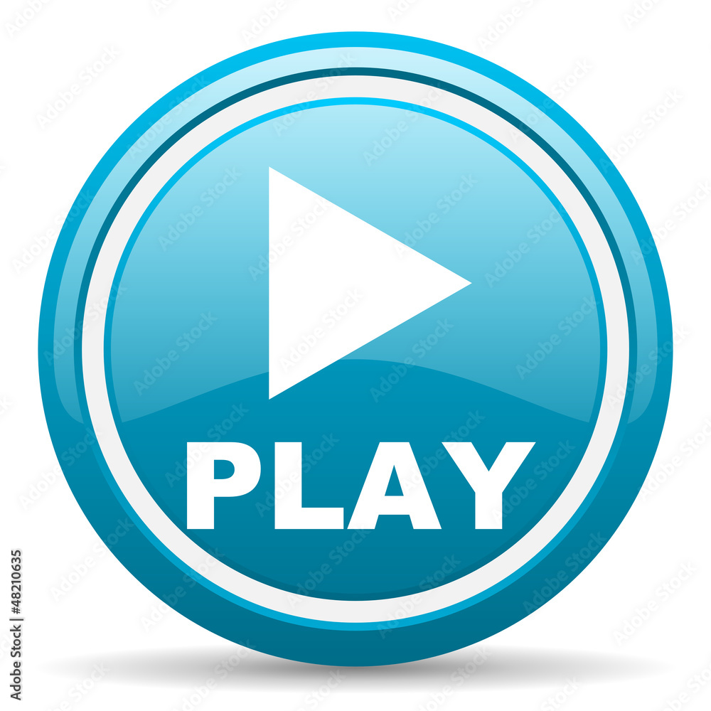 play blue glossy icon on white background play blue glossy icon on white background