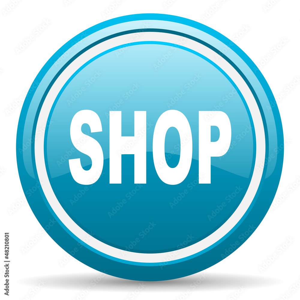 shop blue glossy icon on white background shop blue glossy icon on white background