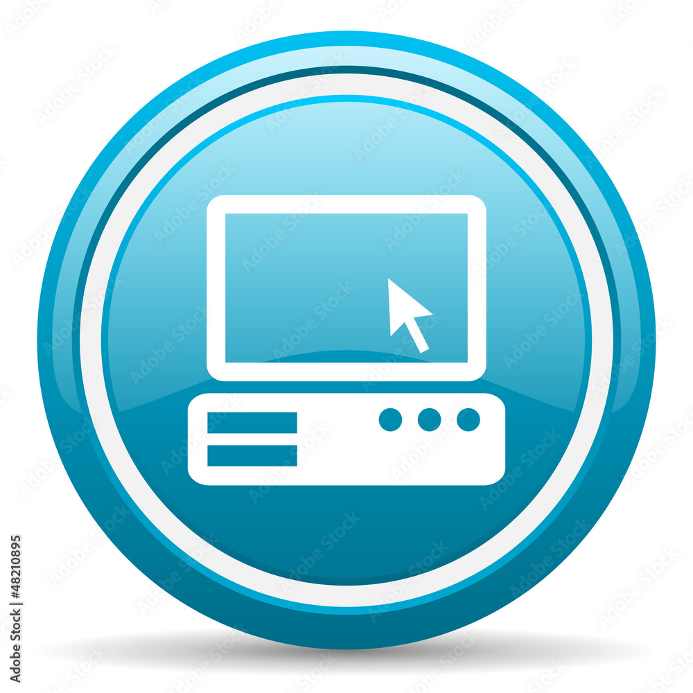 pc blue glossy icon on white background pc blue glossy icon on white background