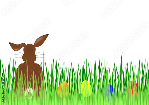 Hase und Eier auf einer Wiese