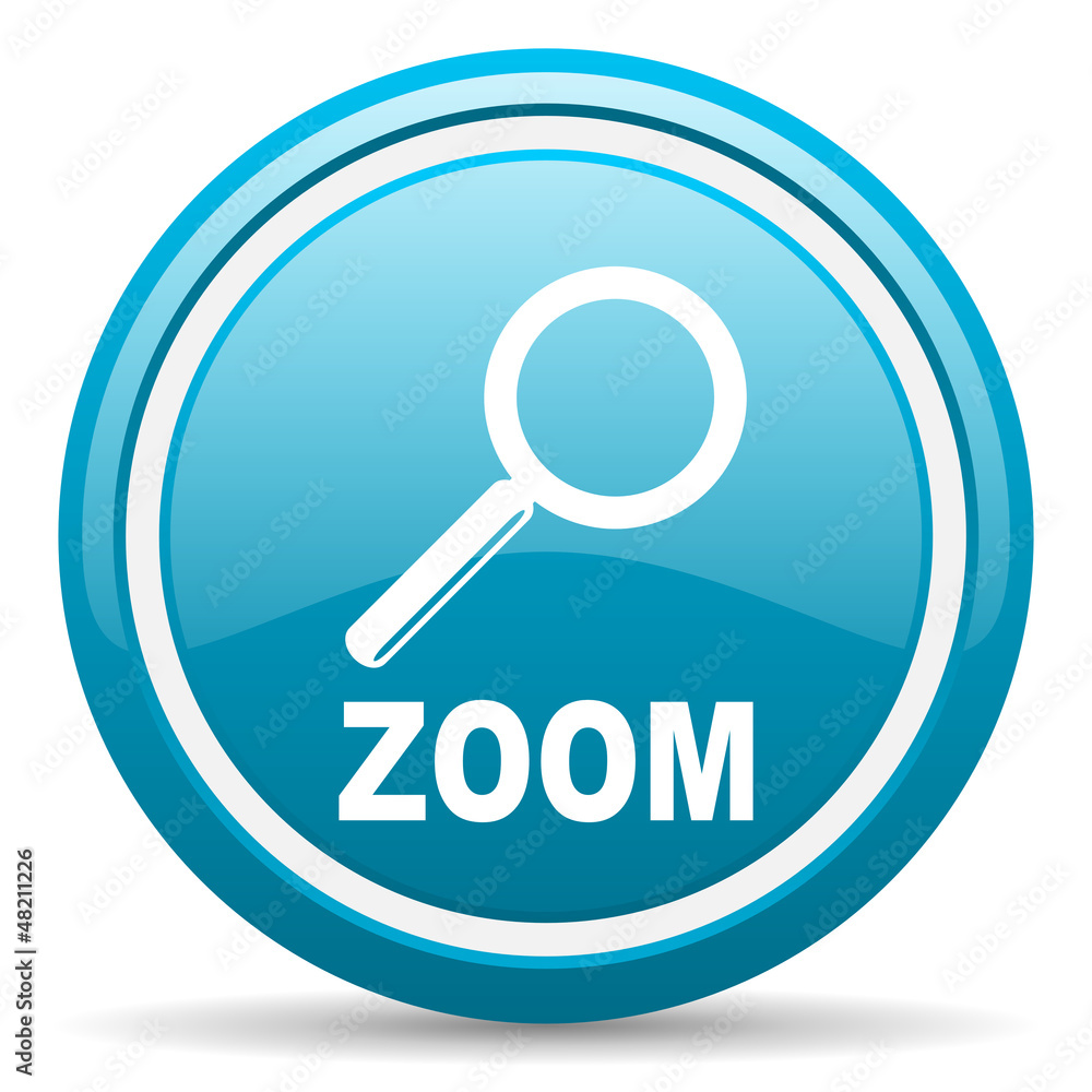 zoom blue glossy icon on white background zoom blue glossy icon on white background