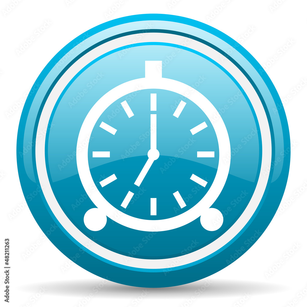 alarm clock blue glossy icon on white background alarm clock blue glossy icon on white background