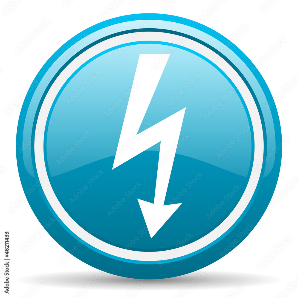 lightning blue glossy icon on white background lightning blue glossy icon on white background