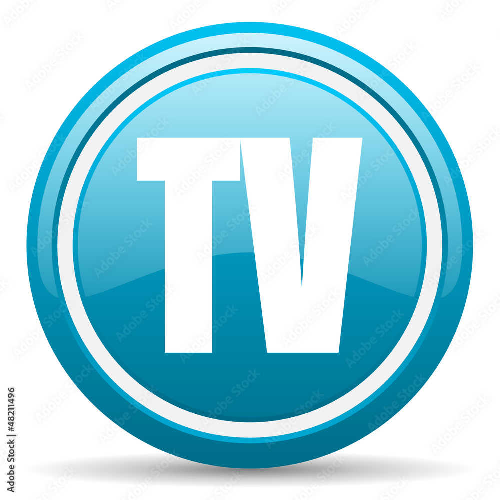 tv blue glossy icon on white background tv blue glossy icon on white background