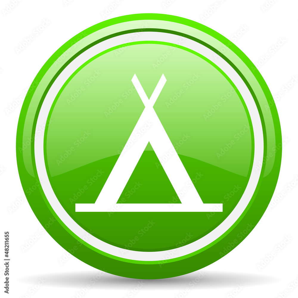 camping green glossy icon on white background camping green glossy icon on white background