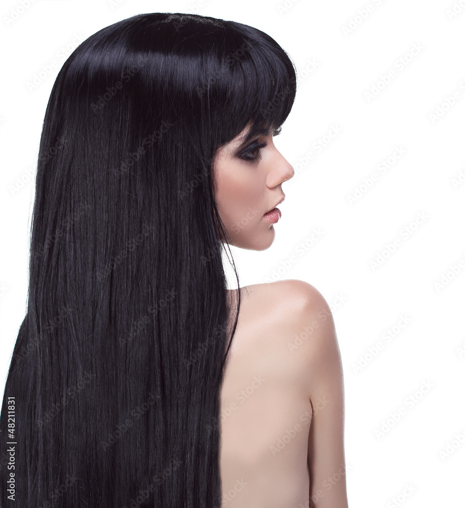 Attractive girl with long healthy hair isolated on white backgro Attractive girl with long healthy hair isolated on white backgro