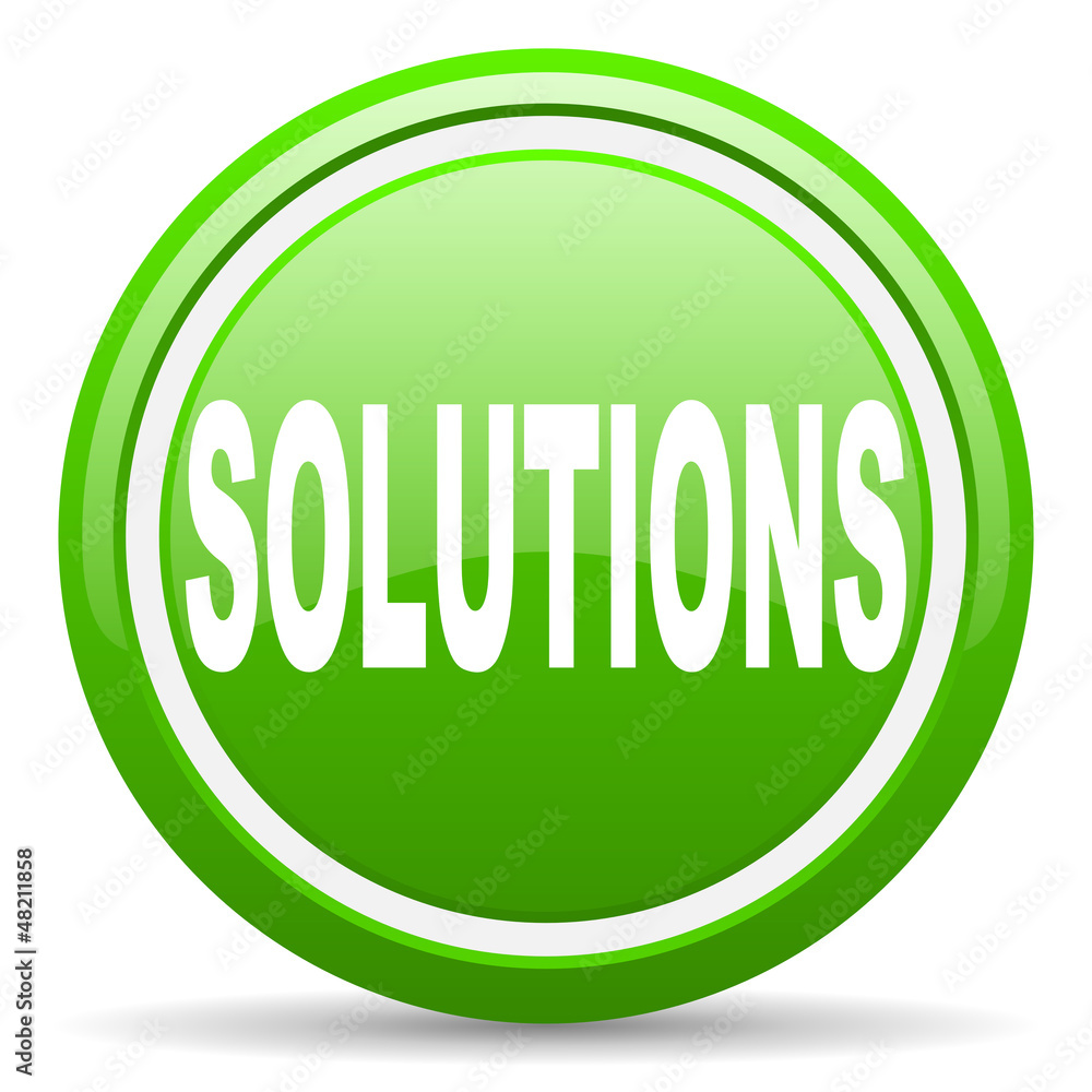 solutions green glossy icon on white background solutions green glossy icon on white background