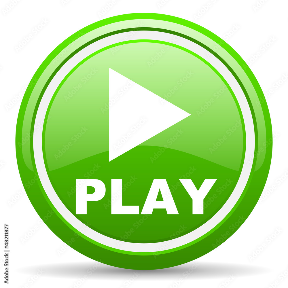 play green glossy icon on white background play green glossy icon on white background