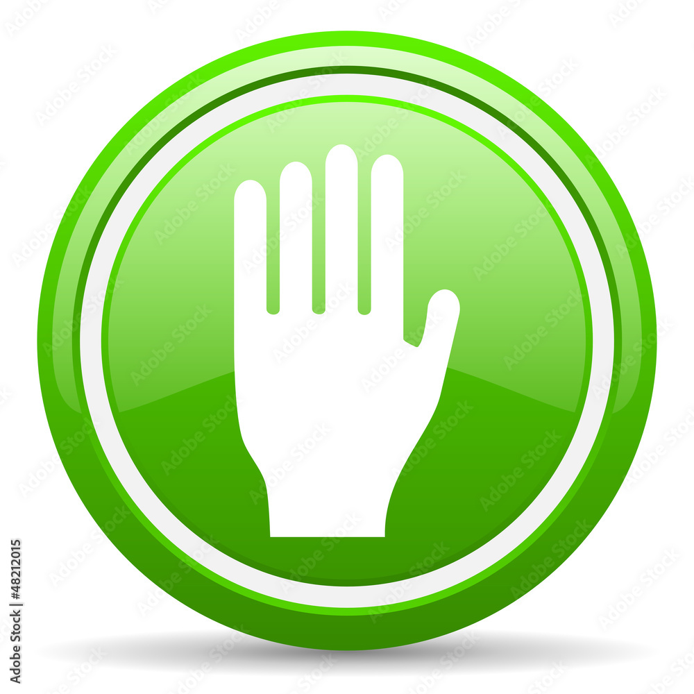 stop green glossy icon on white background stop green glossy icon on white background