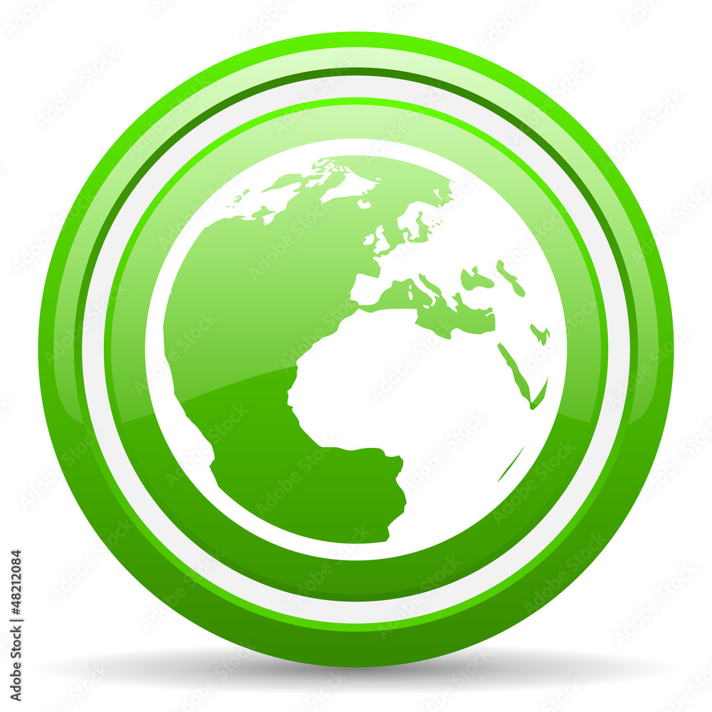 earth green glossy icon on white background