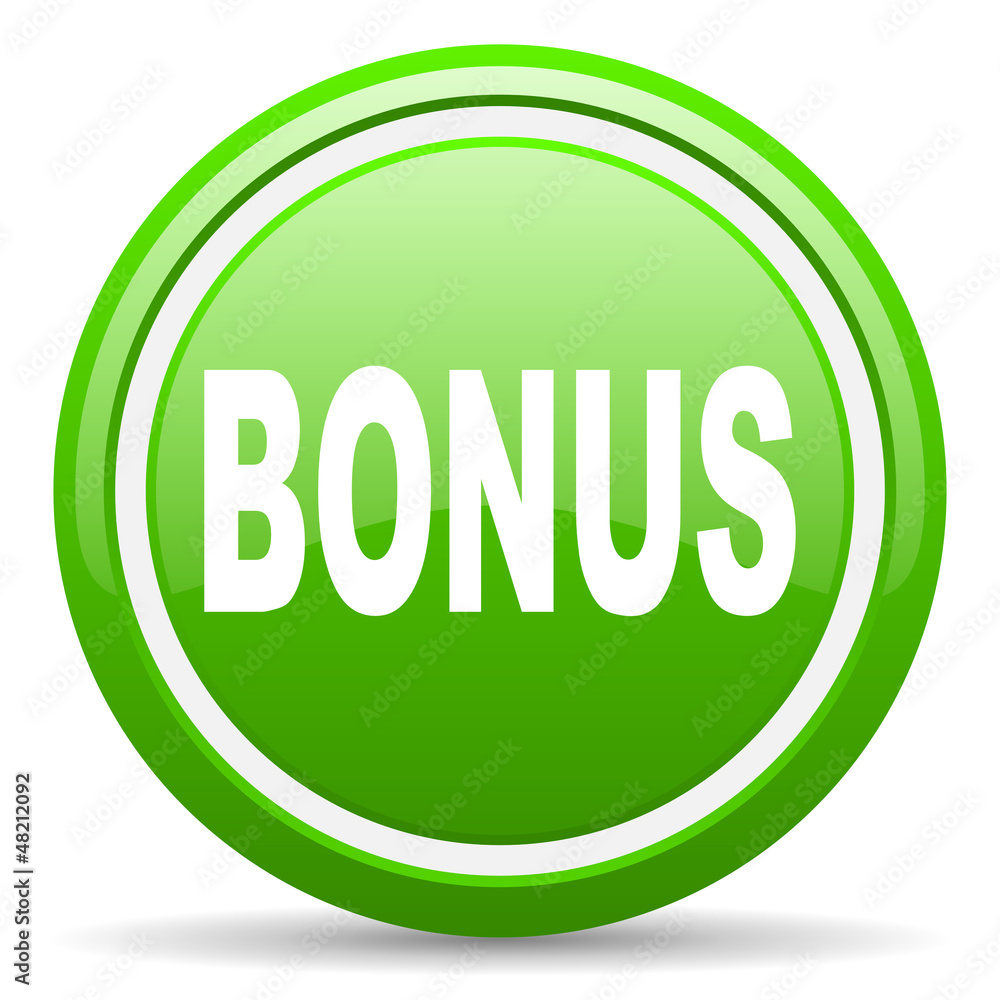 bonus green glossy icon on white background bonus green glossy icon on white background