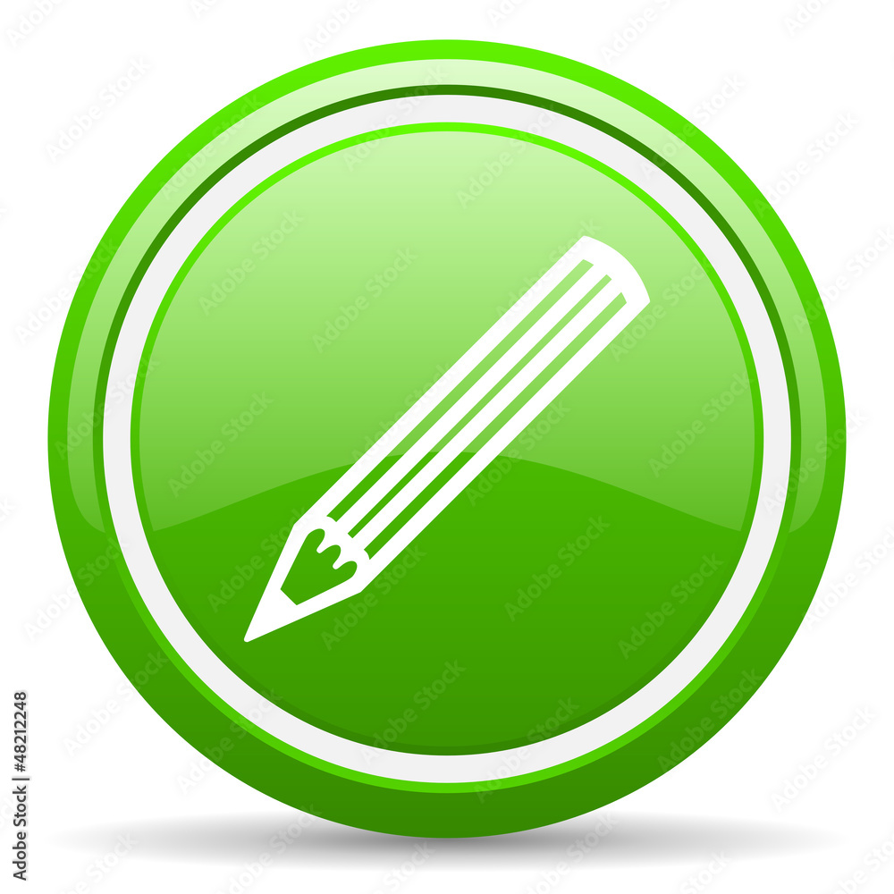 pencil green glossy icon on white background pencil green glossy icon on white background