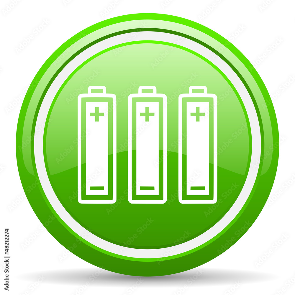 batteries green glossy icon on white background batteries green glossy icon on white background
