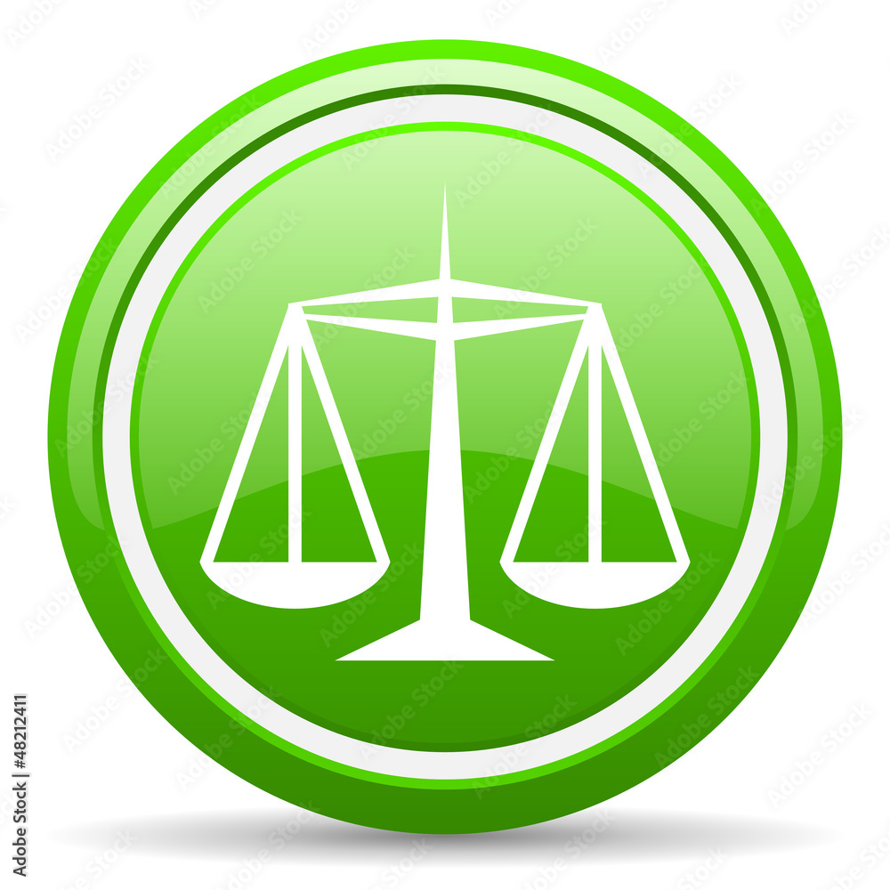 justice green glossy icon on white background justice green glossy icon on white background