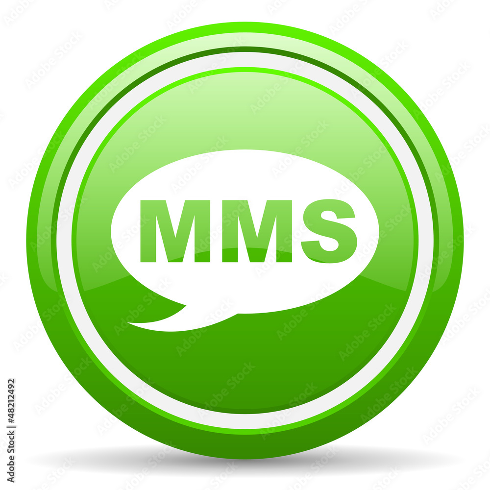 mms green glossy icon on white background mms green glossy icon on white background