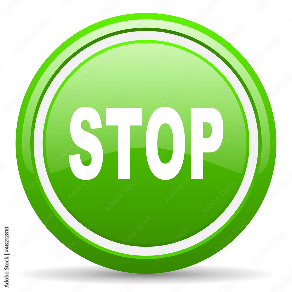 stop green glossy icon on white background stop green glossy icon on white background