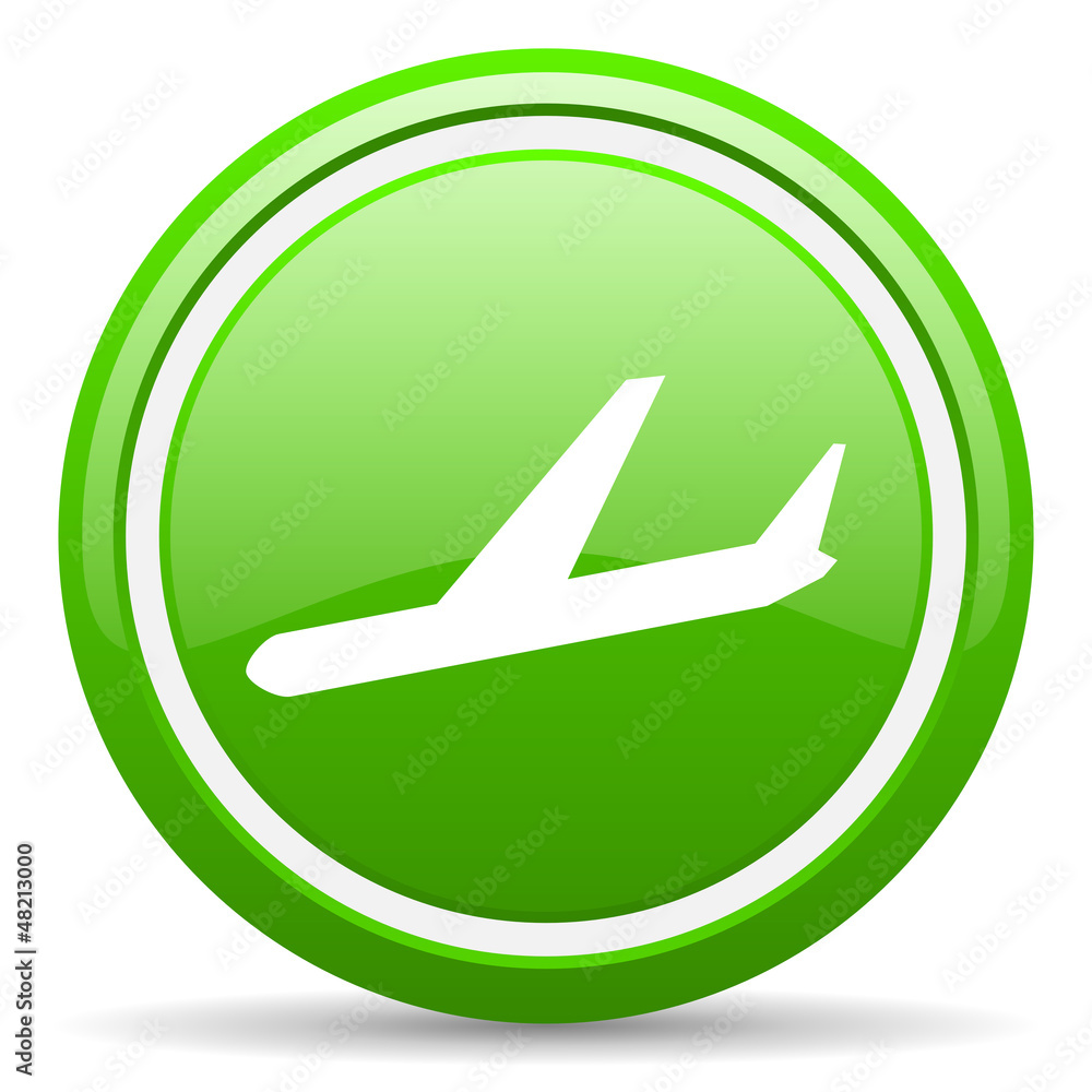 airplane green glossy icon on white background airplane green glossy icon on white background