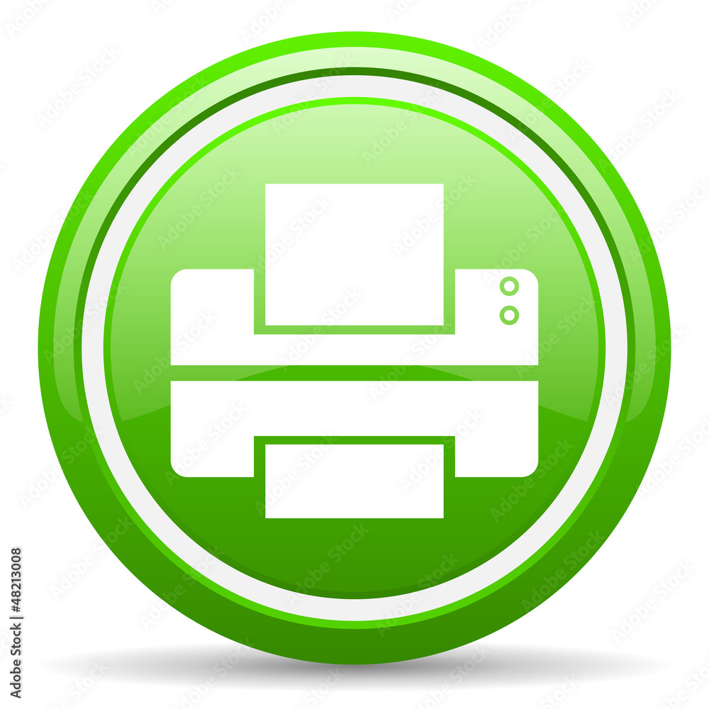 printer green glossy icon on white background printer green glossy icon on white background