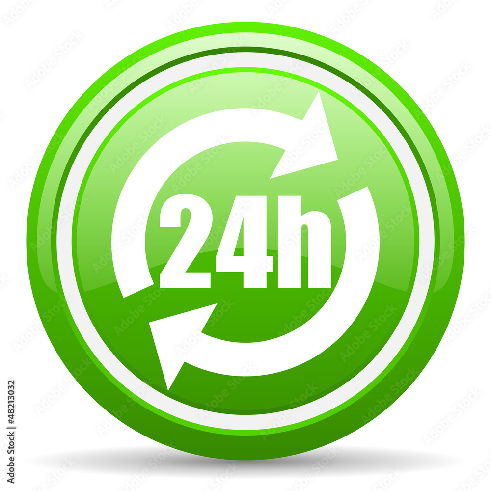 24h green glossy icon on white background 24h green glossy icon on white background