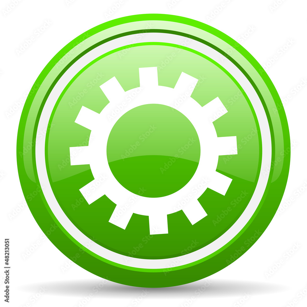 gears green glossy icon on white background gears green glossy icon on white background