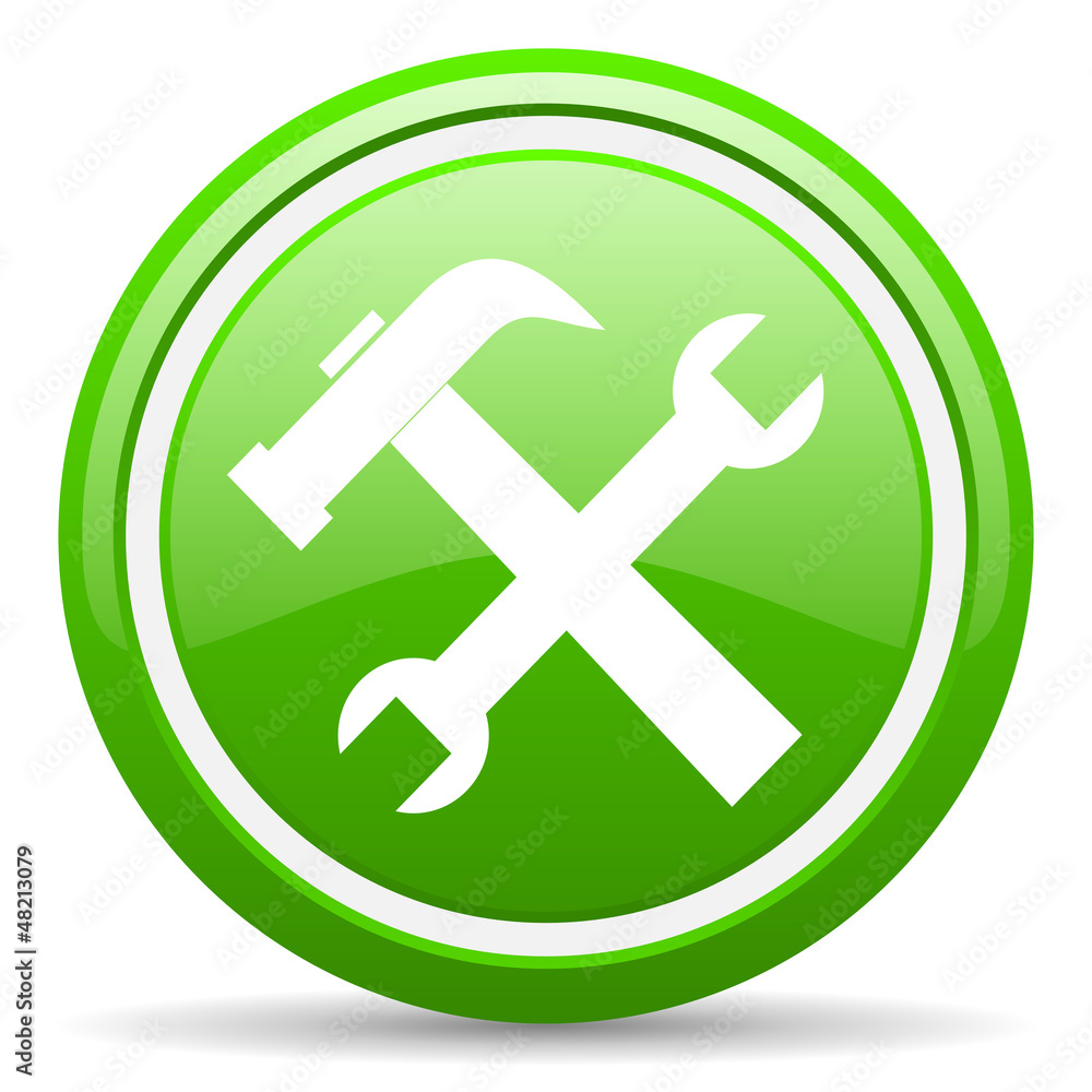 tools green glossy icon on white background tools green glossy icon on white background