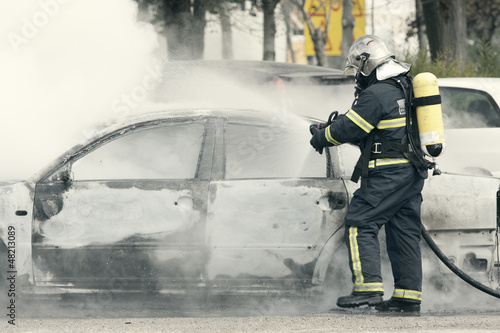 fireman putting out