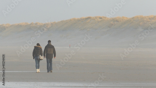 Couple walking on a dutch beach