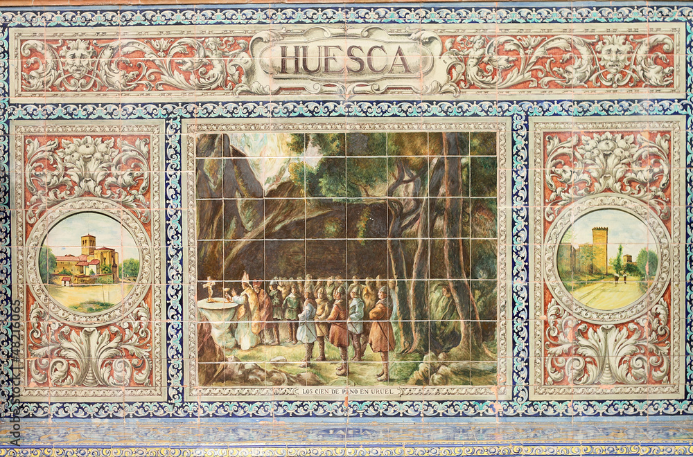 Huesca, retablo cerámico, escena histórica
