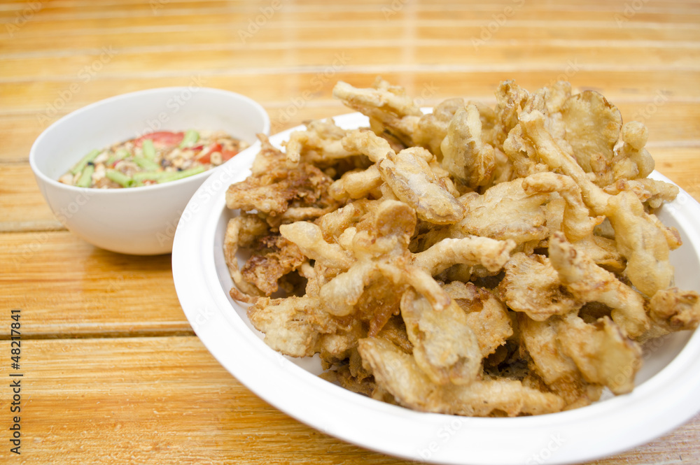 Fried Sajor-caju Mushroom with spicy sauce , Thai style food Fried Sajor-caju Mushroom with spicy sauce , Thai style food