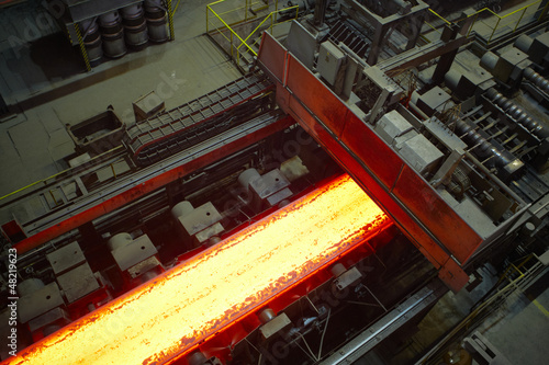 Hot steel on the production line.